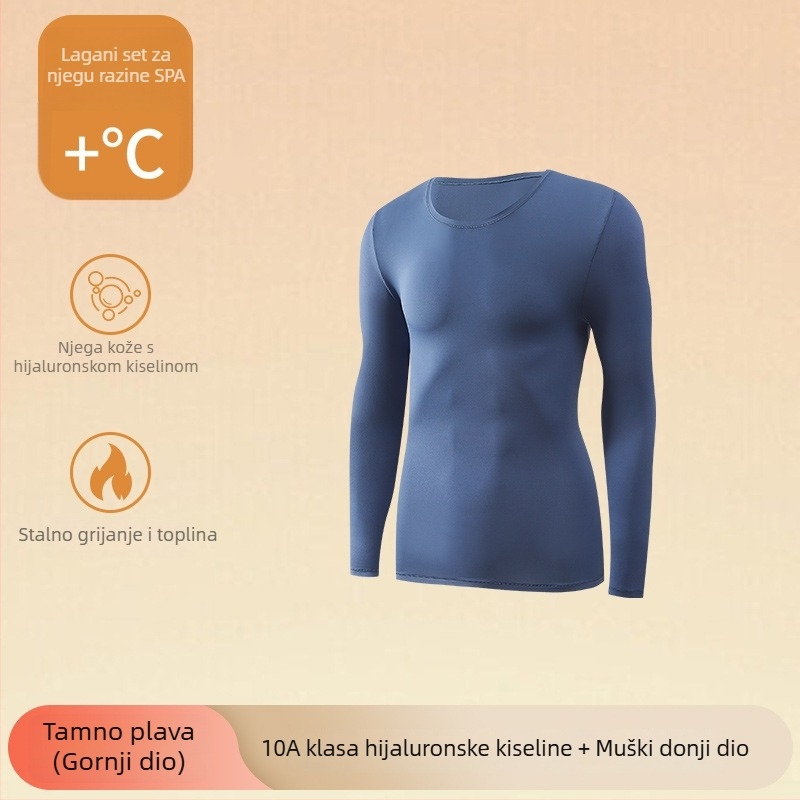 Muški termo komplet za jesen-zimu: ultra-tanki najlonski temeljni sloj s gornjim dijelom i hlačama, okrugli izrez, jednodijelni sloj, jednobojni uzorak, nježan prema koži