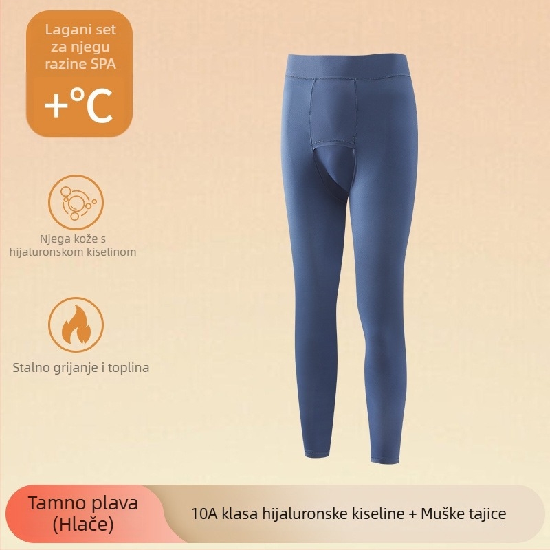 Muški termo komplet za jesen-zimu: ultra-tanki najlonski temeljni sloj s gornjim dijelom i hlačama, okrugli izrez, jednodijelni sloj, jednobojni uzorak, nježan prema koži