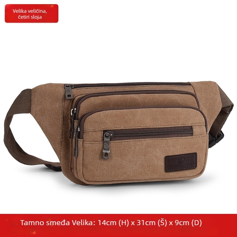Muška platnena torbica za struk, gradski minimalistički stil, prozračna, idealna za putovanja u slobodno vrijeme