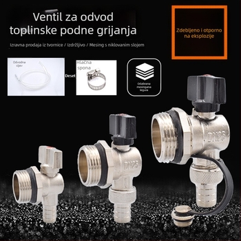 Bakar drenazni ventil za geotermalno podno grijanje; potpuno bakreno kućište; bakreno tijelo; za ispuštanje