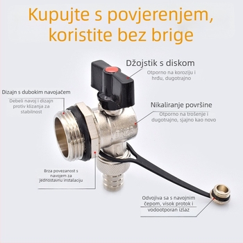 Bakar drenazni ventil za geotermalno podno grijanje; potpuno bakreno kućište; bakreno tijelo; za ispuštanje