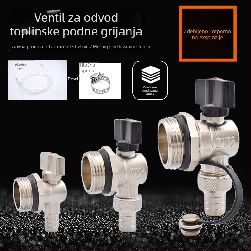 Bakar drenazni ventil za geotermalno podno grijanje; potpuno bakreno kućište; bakreno tijelo; za ispuštanje