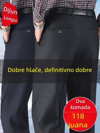 Muške zimske casual hlače s ravnim krojem, podstavljene flisom, visoki struk, tkanina Lycra/polyester
