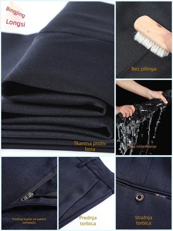 Muške zimske casual hlače s ravnim krojem, podstavljene flisom, visoki struk, tkanina Lycra/polyester