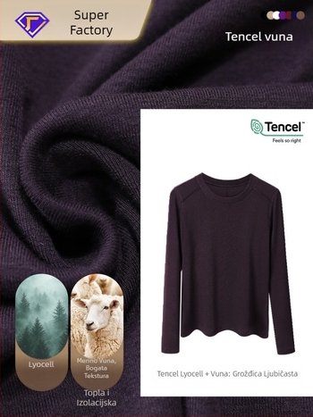 Majica s dugim rukavima od Lyocell-vunene smjese, uski kroj, okrugli izrez, jednobojni uzorak