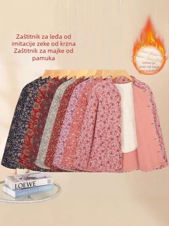Ženski zimski kaput s pamukovim punjenjem, okrugli izrez, dugi rukavi, uzorak razbijenih cvjetova, poliester tkanina