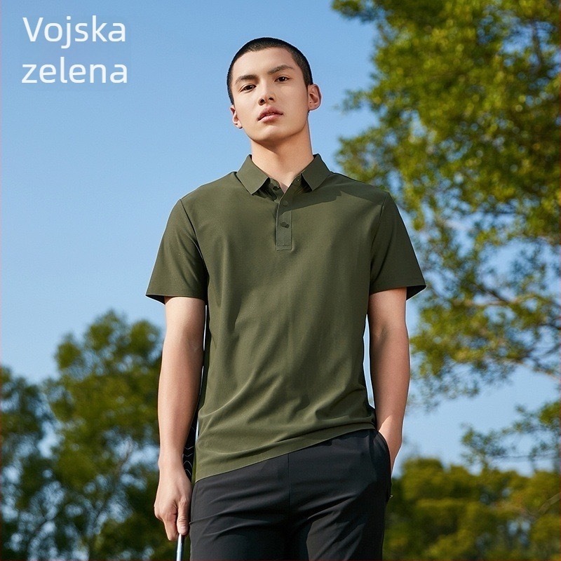 Muška polo majica, bezšivna Ice Silk tkanina, brzo se suši, kratki rukav, elastična i prozračna, prilagođen kroj za poslovni casual