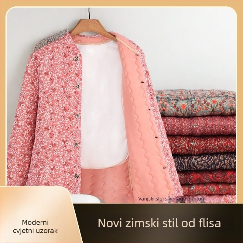 Zimski komplet od pamučnog kaputa s flis podstavom za žene srednje dobi i starije, debeli kratki kaput, moderan stil