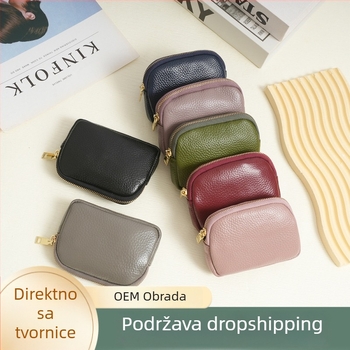Ženski mini novčanik za kovanice sa zipom i ključem, prava koža, prvi sloj teleće kože, gradski minimalizam, podstava od poliestera (prava koža; prvi sloj teleće kože; gradski minimalizam; podstava od poliestera)