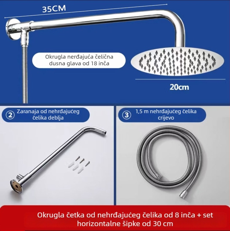 Set za tuširanje od nehrđajućeg čelika | kišni režim | montaža G1/2 | kromirani završni premaz | moderni minimalistički stil