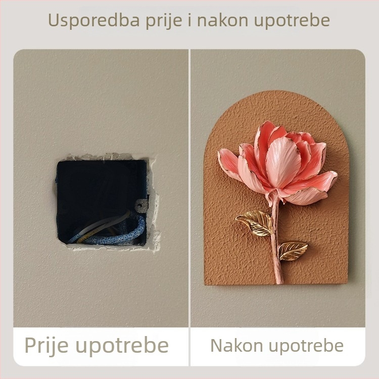 3D dekorativna zidna naljepnica – 1 kom, smola + drvena ploča, motiv biljaka i cvijeća, moderan minimalistički stil, trodimenzionalni dizajn