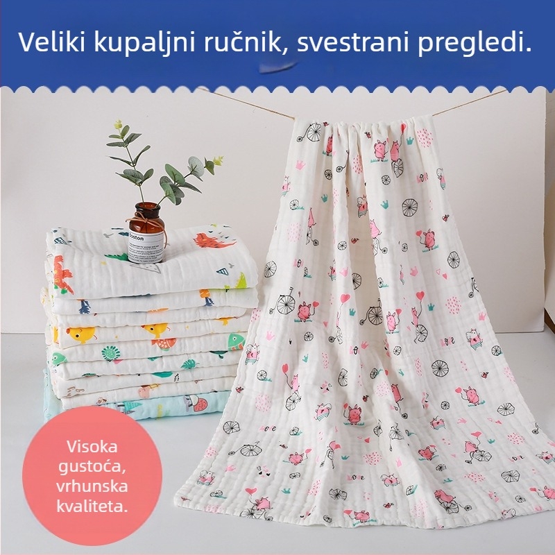 Dječji ručnik za kupanje od čiste pamuka, 6-slojni pokrivač za novorođenčad, ručnik za kupanje s uzorkom životinja