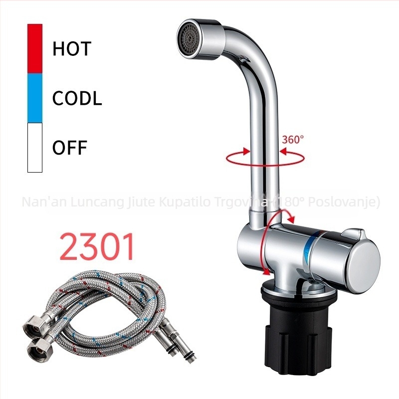 Kuhinjska sklopiva slavina s keramičkim diskom ventila, bakreno tijelo, zidna vertikalna montaža, 0–90°C, 0.6–1.0 MPa