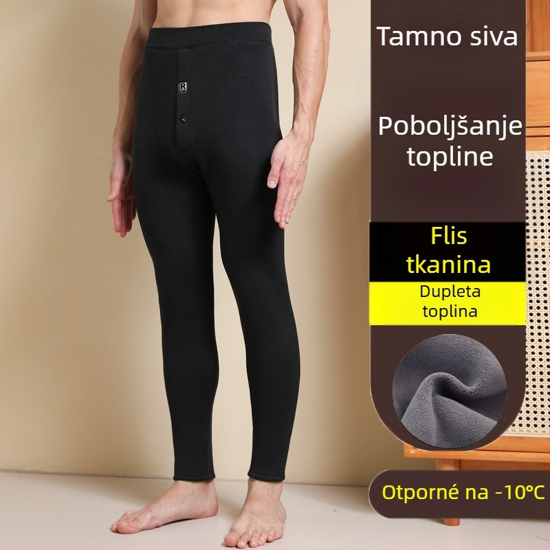 Muške termo hlače s flis podstavom, visokim strukom, dvostruko slojene, poliester materijal