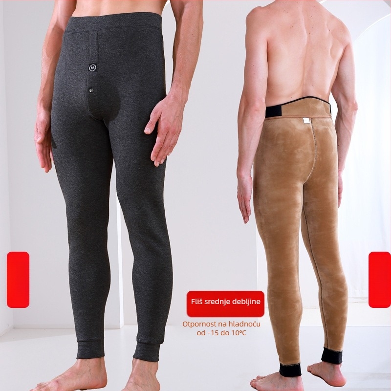 Muške termo hlače s flis podstavom, visokim strukom, dvostruko slojene, poliester materijal