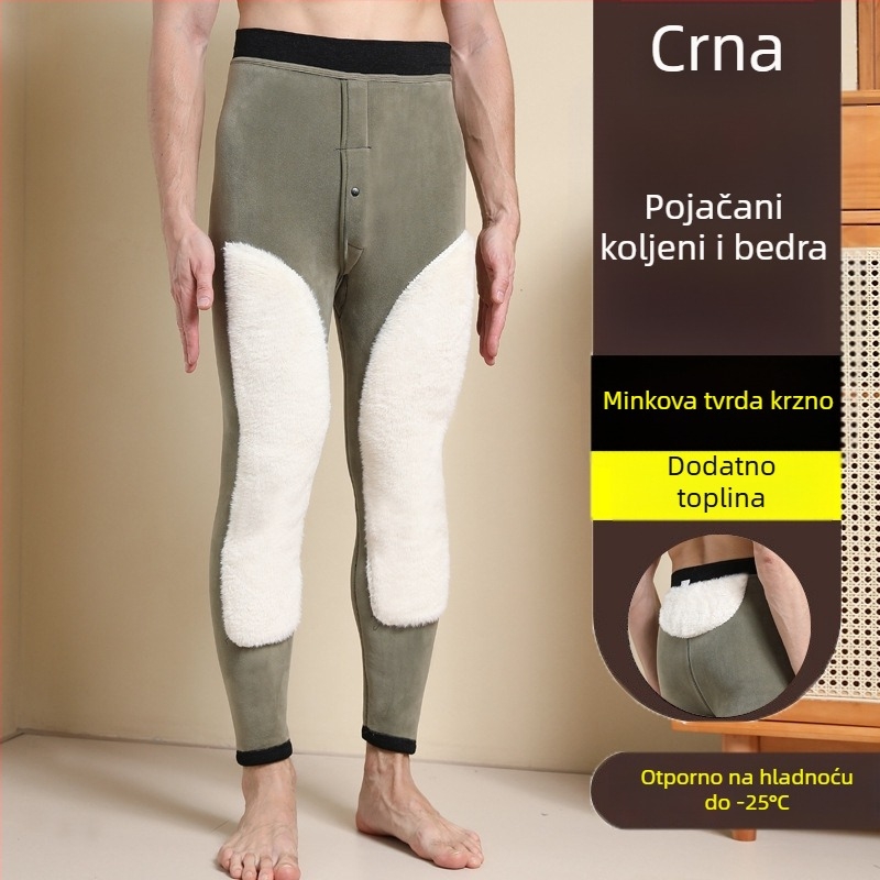 Muške termo hlače s flis podstavom, visokim strukom, dvostruko slojene, poliester materijal