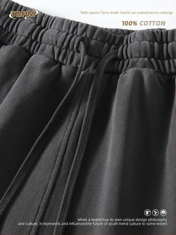 Unisex kratke hlače od pamuka, vezanje na vrhu, širok kroj, mikro-elastičnost, casual gradski stil za svakodnevnu upotrebu