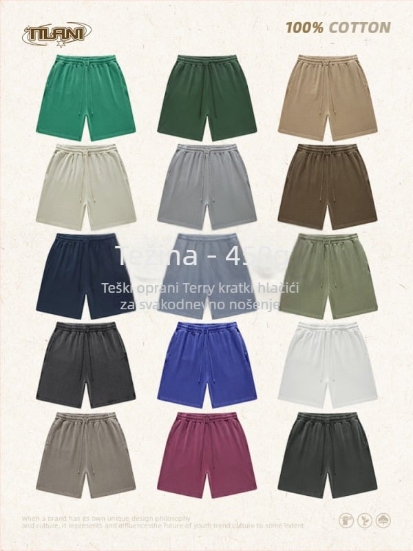 Unisex kratke hlače od pamuka, vezanje na vrhu, širok kroj, mikro-elastičnost, casual gradski stil za svakodnevnu upotrebu