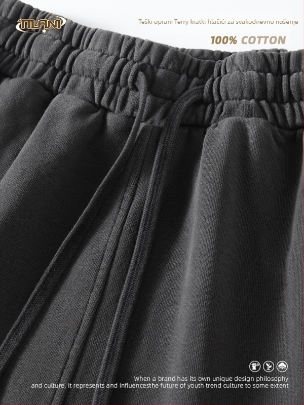 Unisex kratke hlače od pamuka, vezanje na vrhu, širok kroj, mikro-elastičnost, casual gradski stil za svakodnevnu upotrebu