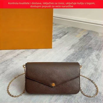 Ženska Monogram Lančana Crossbody Torba, Od Prave Kože, Horizontalni Kvadratni Oblik, Zatvarač, Unutarnja Džep za Telefon, Oxford Podstava