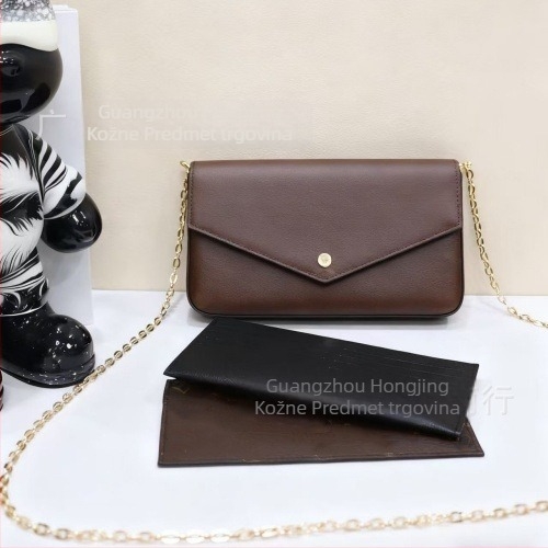 Ženska Monogram Lančana Crossbody Torba, Od Prave Kože, Horizontalni Kvadratni Oblik, Zatvarač, Unutarnja Džep za Telefon, Oxford Podstava