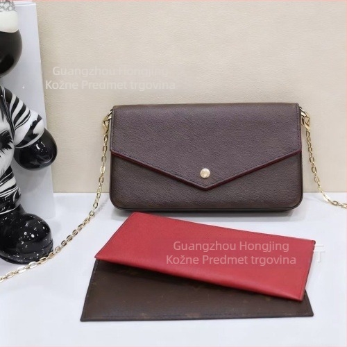 Ženska Monogram Lančana Crossbody Torba, Od Prave Kože, Horizontalni Kvadratni Oblik, Zatvarač, Unutarnja Džep za Telefon, Oxford Podstava