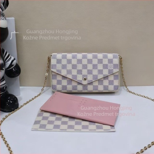 Ženska Monogram Lančana Crossbody Torba, Od Prave Kože, Horizontalni Kvadratni Oblik, Zatvarač, Unutarnja Džep za Telefon, Oxford Podstava