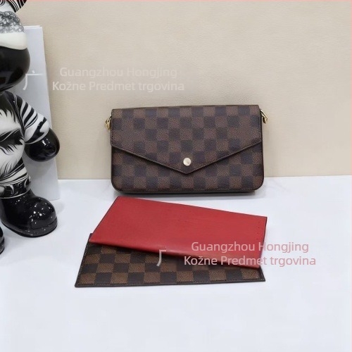 Ženska Monogram Lančana Crossbody Torba, Od Prave Kože, Horizontalni Kvadratni Oblik, Zatvarač, Unutarnja Džep za Telefon, Oxford Podstava