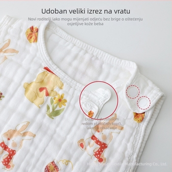 Ljetna spavaća vreća za bebe, 100% pamuk, bez rukava, 200 g punjenja pamukom, karikaturni dizajn
