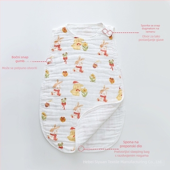 Ljetna spavaća vreća za bebe, 100% pamuk, bez rukava, 200 g punjenja pamukom, karikaturni dizajn