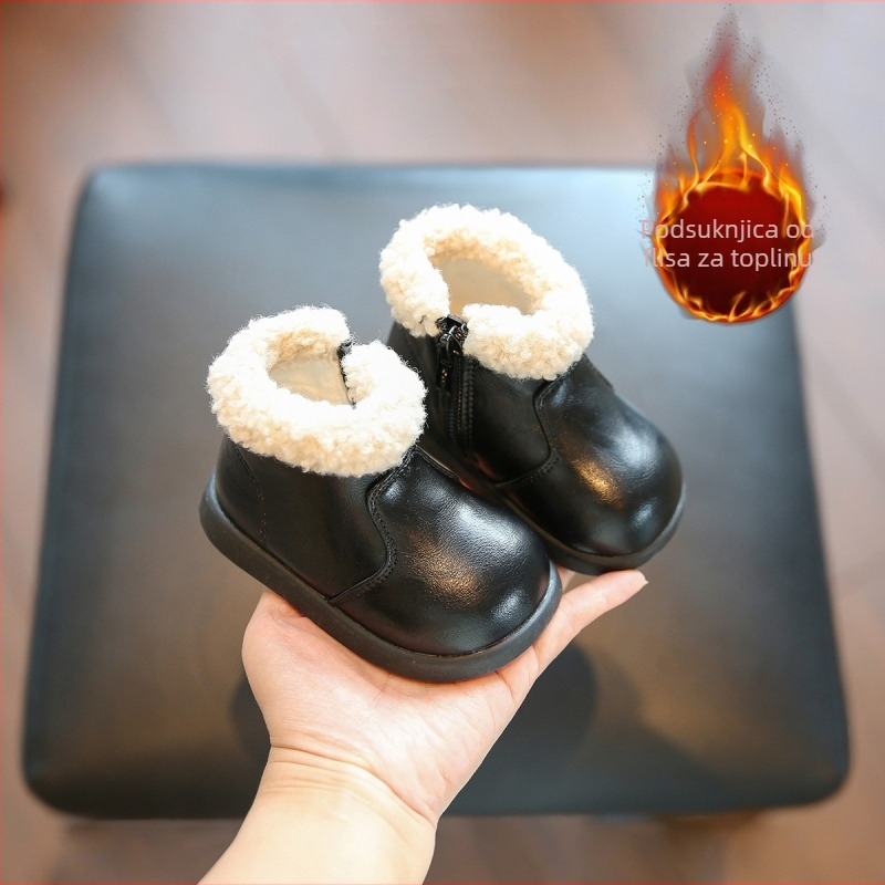Kožne čizme za djecu, visok gornji dio, bočni zatvarač, mikrovlaknena koža, protuklizno i zadržavanje topline, uzrast 6–36 mjeseci