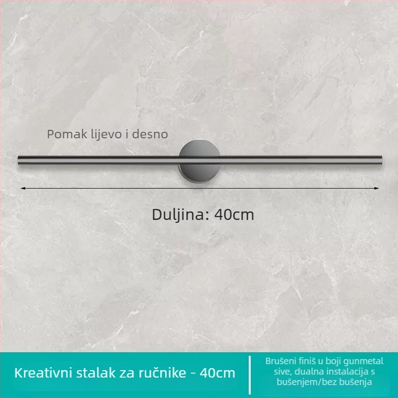 Zidni držač ručnika, jednopolni, Space aluminij, premaz sprejom plastika, nosivost 10 kg, 1 sloj