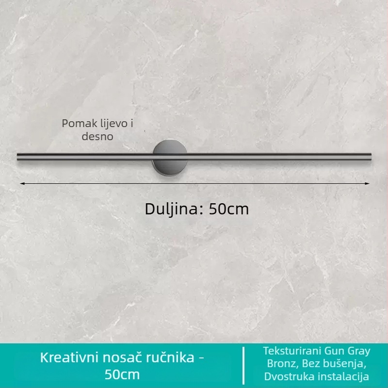 Zidni držač ručnika, jednopolni, Space aluminij, premaz sprejom plastika, nosivost 10 kg, 1 sloj