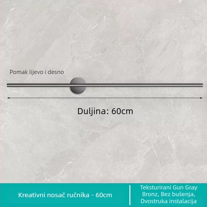 Zidni držač ručnika, jednopolni, Space aluminij, premaz sprejom plastika, nosivost 10 kg, 1 sloj