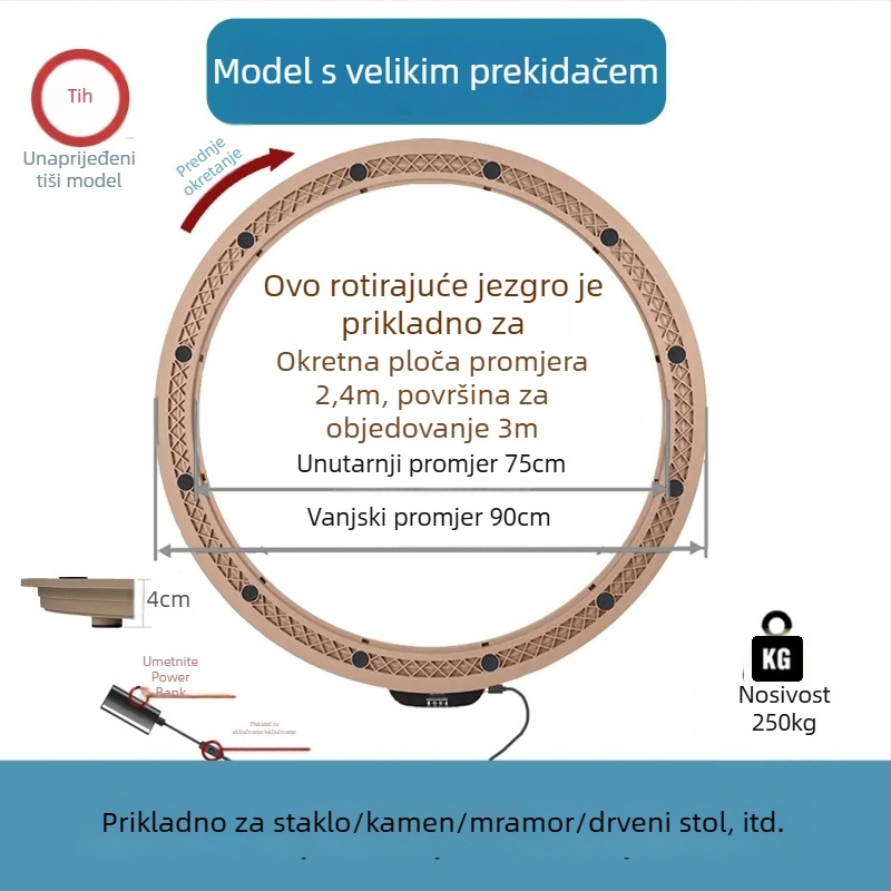 Električna okretna ploča za stol — materijal plastika; marka Jinpaili hardware; talijanski minimalistički stil; univerzalna primjena