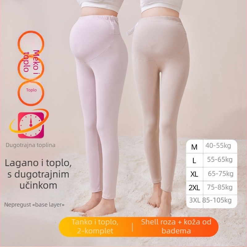 Trudničke hlače s flisom, dugačke, srednja debljina, poliester 80–90%, podpora za trbuh