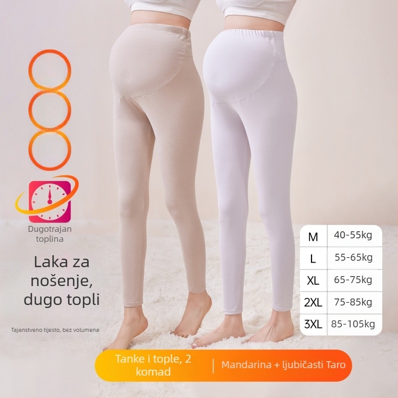 Trudničke hlače s flisom, dugačke, srednja debljina, poliester 80–90%, podpora za trbuh