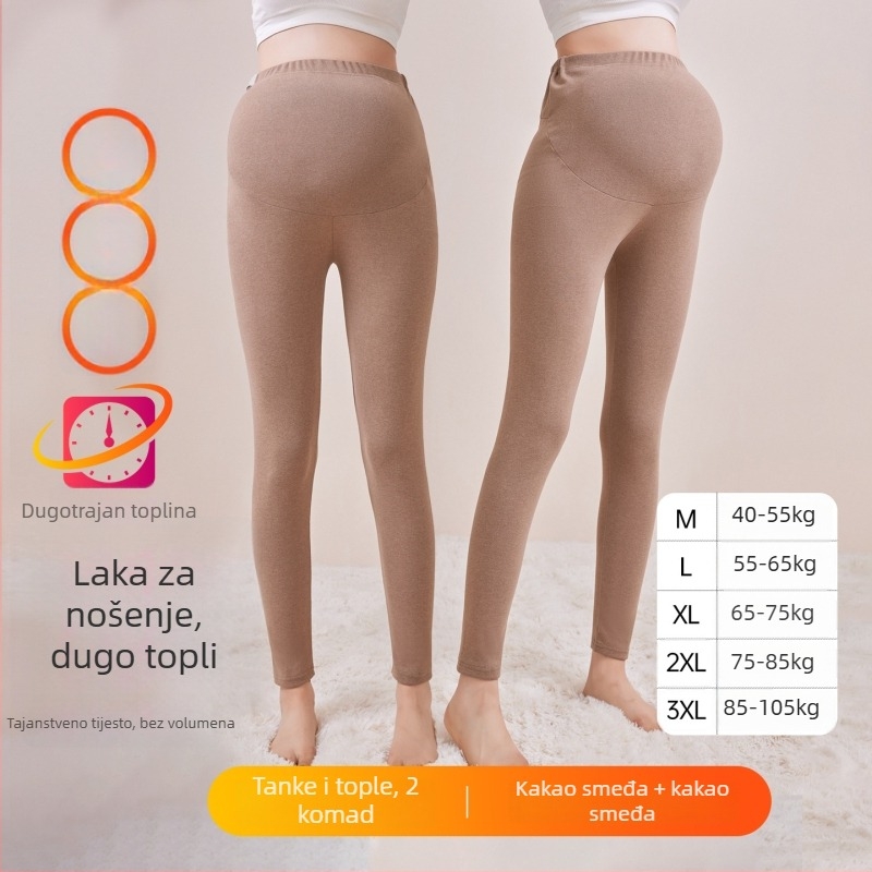 Trudničke hlače s flisom, dugačke, srednja debljina, poliester 80–90%, podpora za trbuh