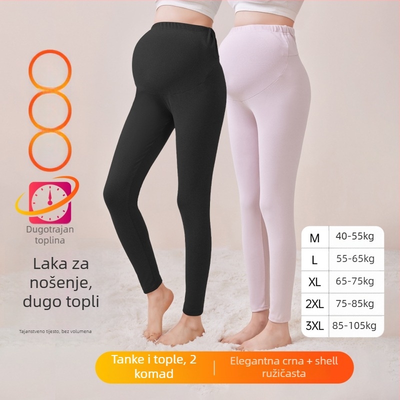 Trudničke hlače s flisom, dugačke, srednja debljina, poliester 80–90%, podpora za trbuh