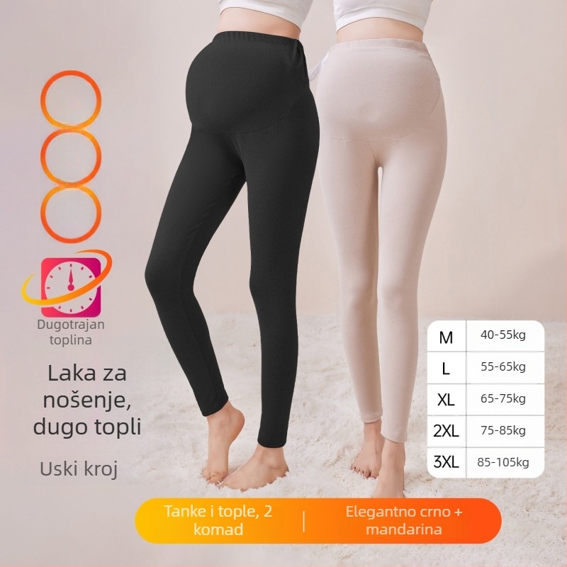 Trudničke hlače s flisom, dugačke, srednja debljina, poliester 80–90%, podpora za trbuh