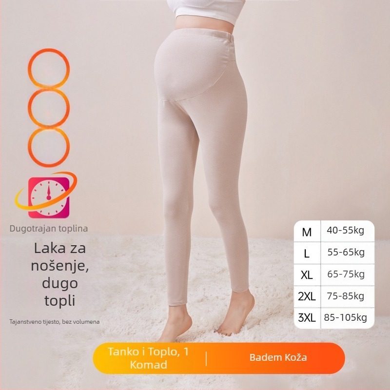 Trudničke hlače s flisom, dugačke, srednja debljina, poliester 80–90%, podpora za trbuh