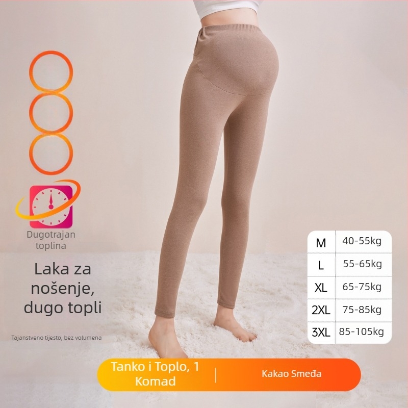 Trudničke hlače s flisom, dugačke, srednja debljina, poliester 80–90%, podpora za trbuh