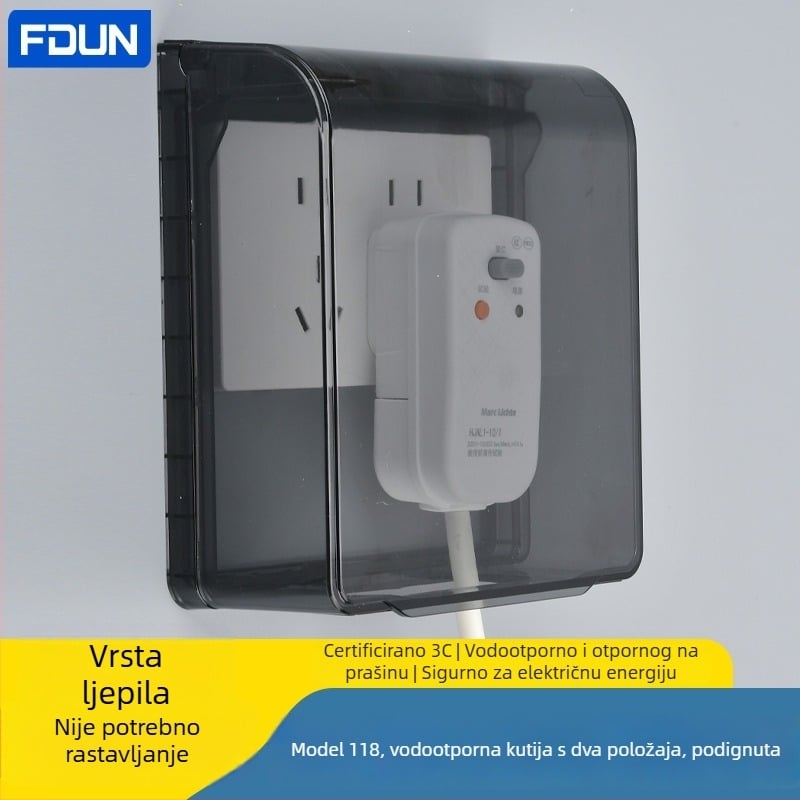 Ljepljiva vodootporna kutija za utičnice tipa 118, prošireni dvostruki utični otvor, kapak za podizanje za kupaonicu, pametni WC