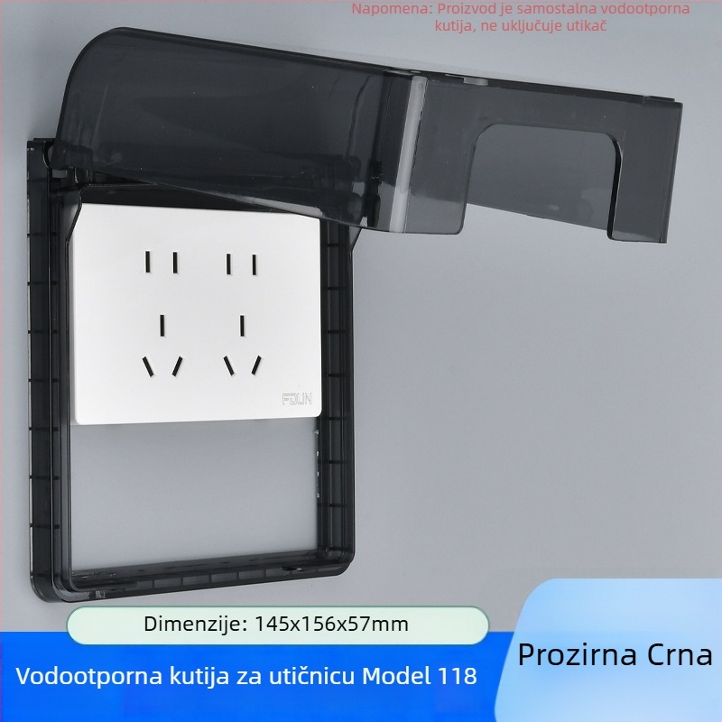 Ljepljiva vodootporna kutija za utičnice tipa 118, prošireni dvostruki utični otvor, kapak za podizanje za kupaonicu, pametni WC