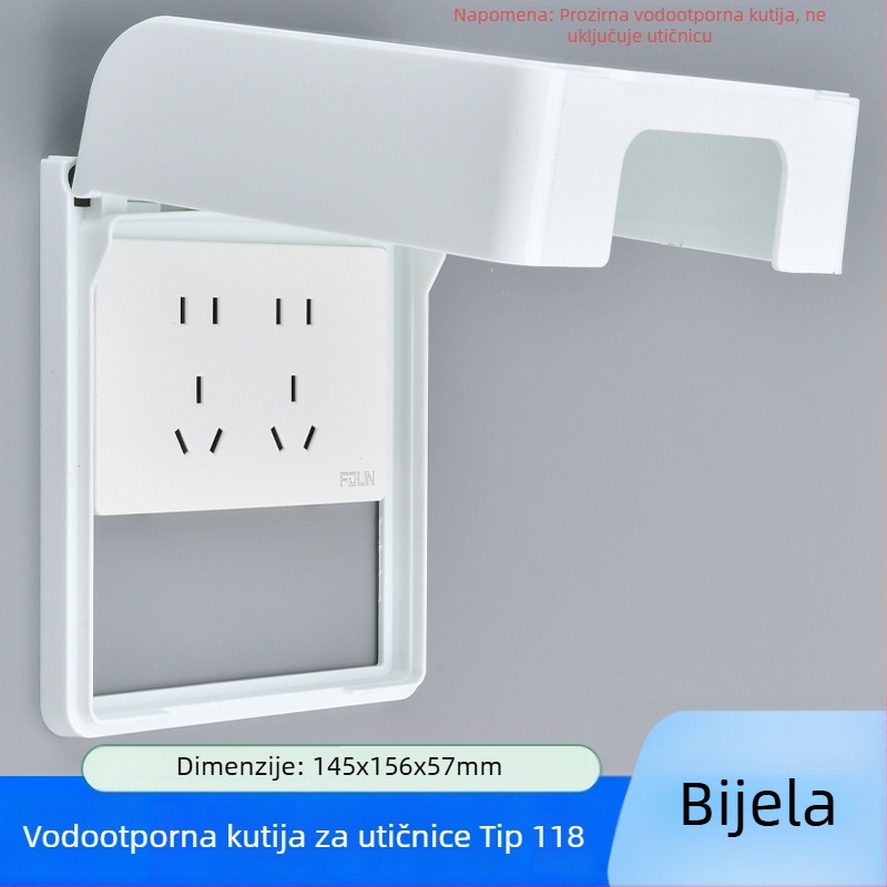 Ljepljiva vodootporna kutija za utičnice tipa 118, prošireni dvostruki utični otvor, kapak za podizanje za kupaonicu, pametni WC
