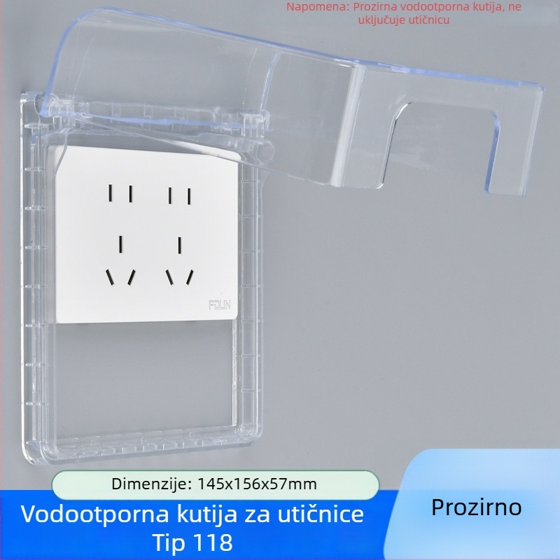Ljepljiva vodootporna kutija za utičnice tipa 118, prošireni dvostruki utični otvor, kapak za podizanje za kupaonicu, pametni WC