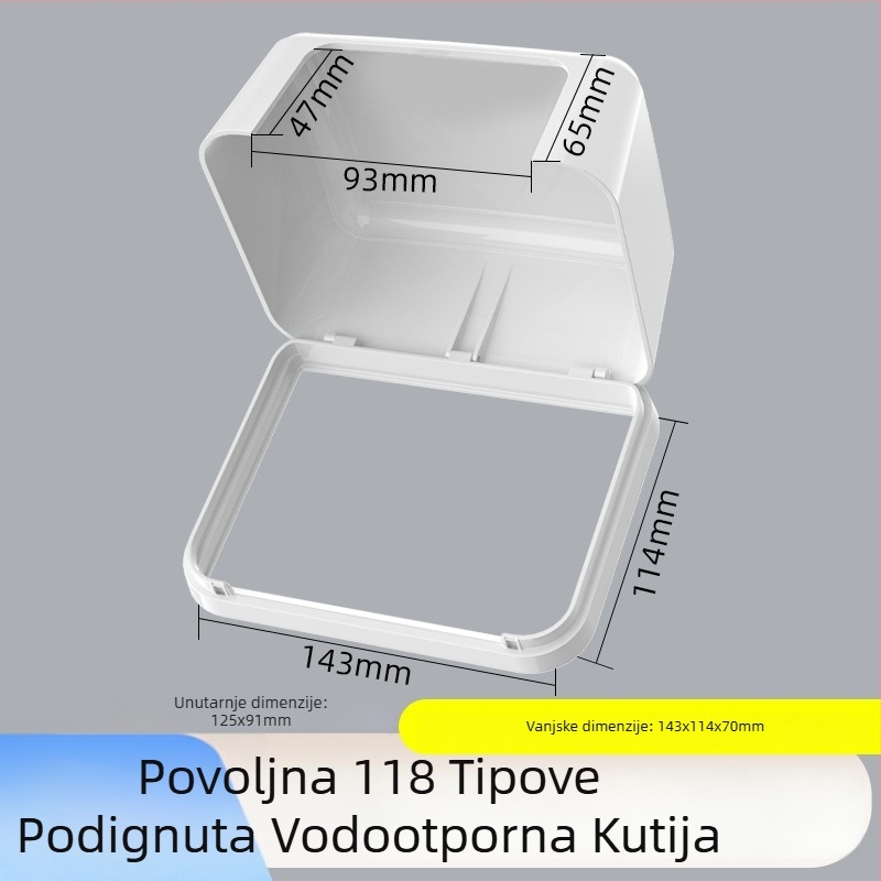 Ljepljiva vodootporna kutija za utičnice tipa 118, prošireni dvostruki utični otvor, kapak za podizanje za kupaonicu, pametni WC