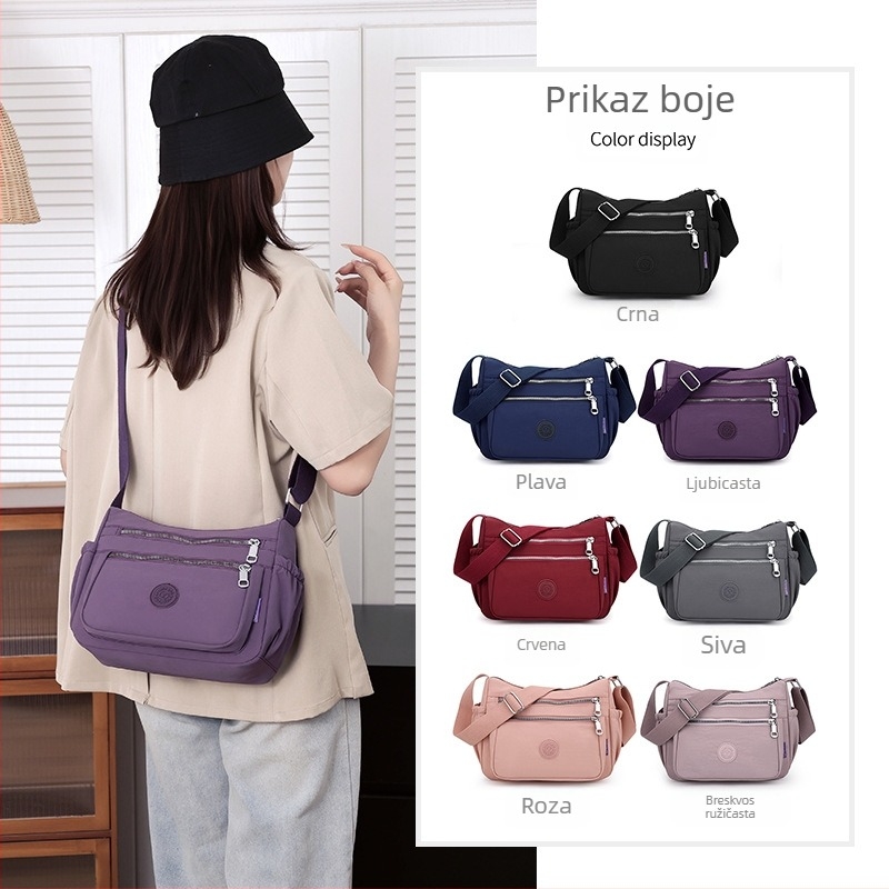Crossbody torba preko ramena – najlon, velika veličina, horizontalni kvadratni oblik, zatvarač, unutarnja džep sa zatvaračem i džep za mobitel – Yunyang