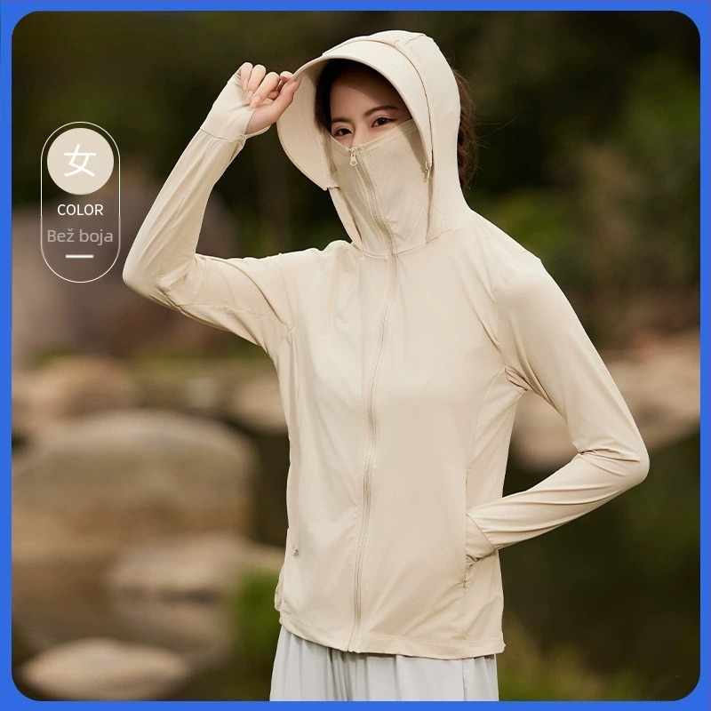 Ženska UV zaštita odjeća od najlona Ice Silk - UPF50+, dugi rukavi, prozračna, s rubom šešira, 80-90% najlon, <30% spandex, proljeće 2025