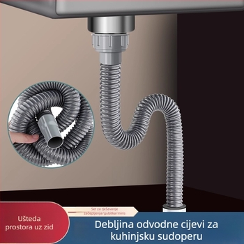 Caixuan PVC P-kružni odvod za kuhinjski sudoper, povlačni tip, moderni minimalistički stil